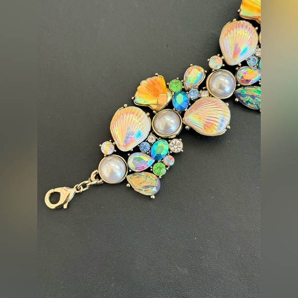 New Betsey Johnson Crystal & Imitation Pearl Seashell Cluster Bracelet - Picture 5 of 9